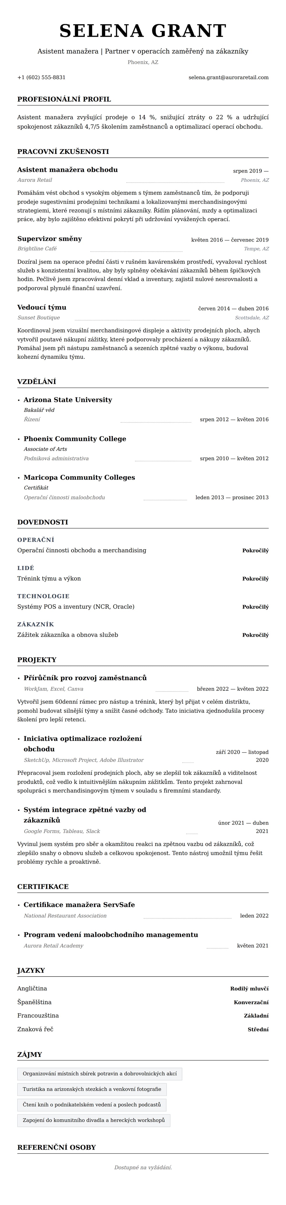 Náhled životopisu pro Příklad životopisu asistent manažera