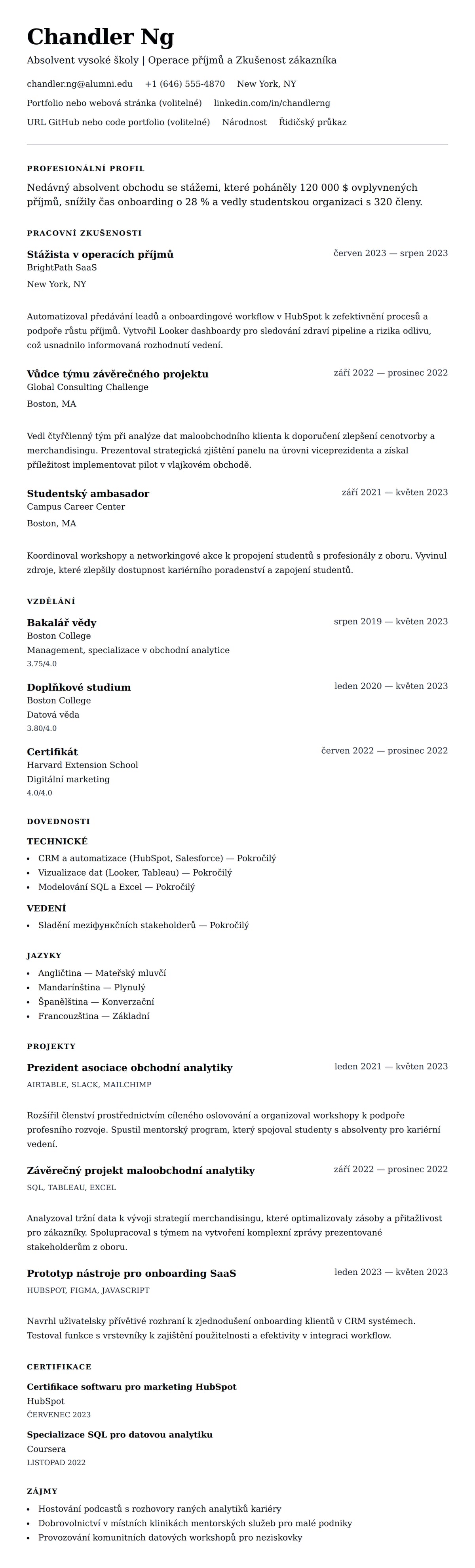 Náhled životopisu pro Příklad životopisu absolventa vysoké školy