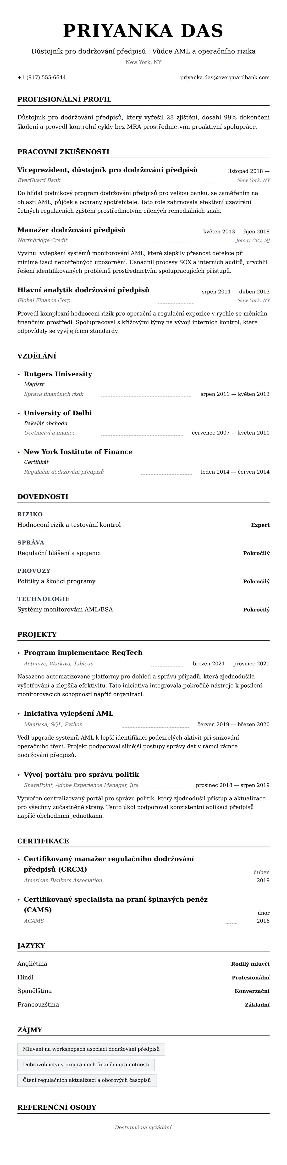 Náhled životopisu pro Příklad životopisu důstojníka pro dodržování předpisů