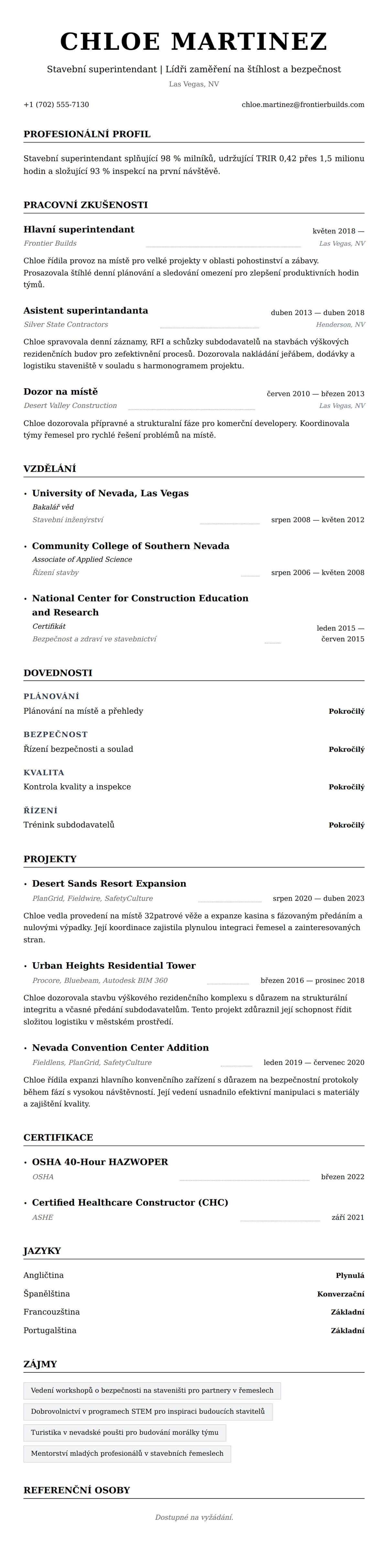 Náhled životopisu pro Příklad životopisu stavebního superintandanta