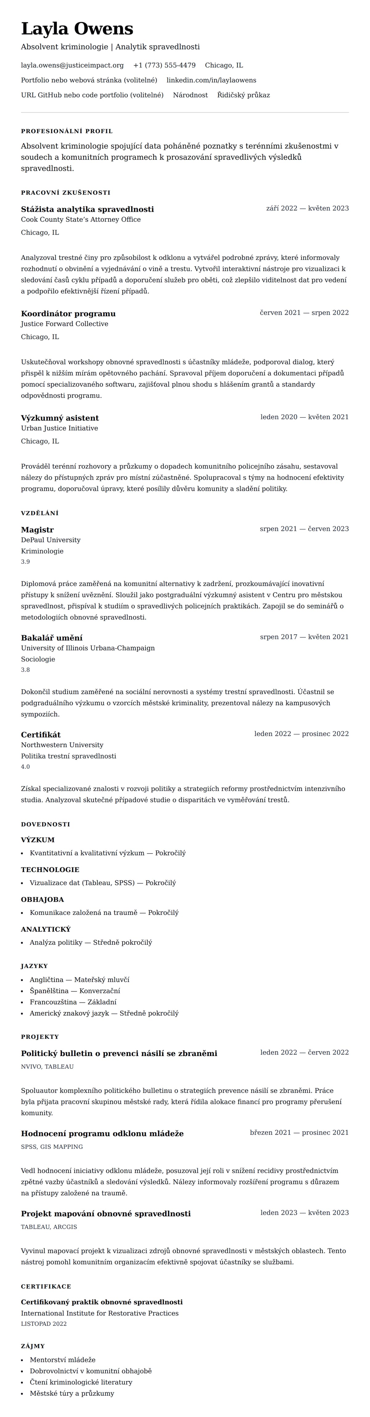 Náhled životopisu pro Příklad životopisu absolventa kriminologie