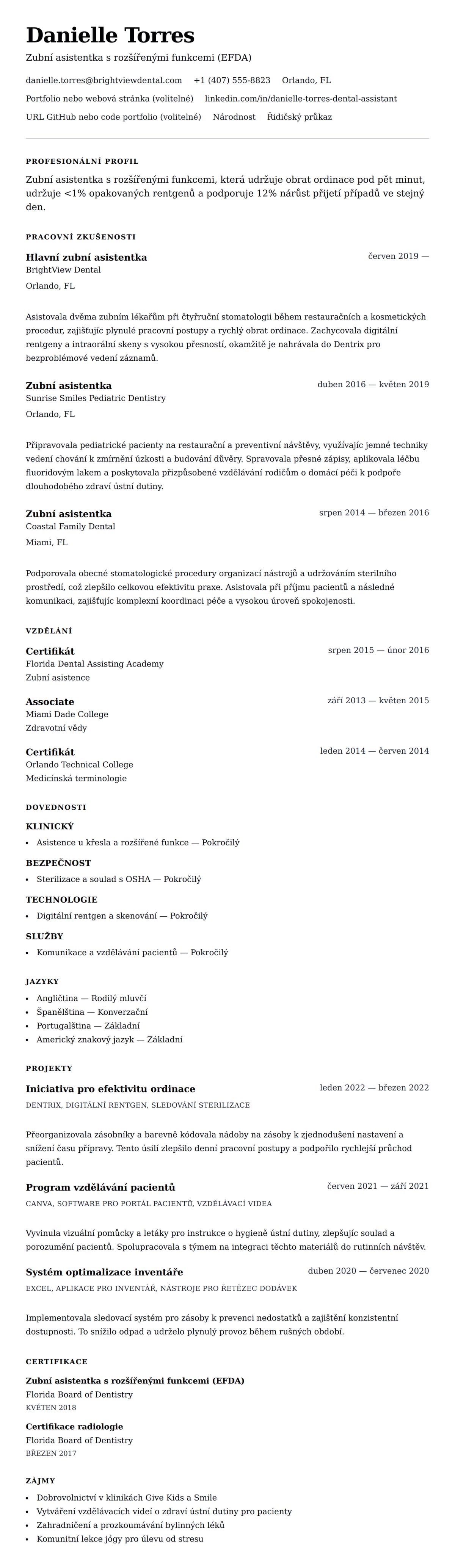 Náhled životopisu pro Příklad životopisu zubní asistentky