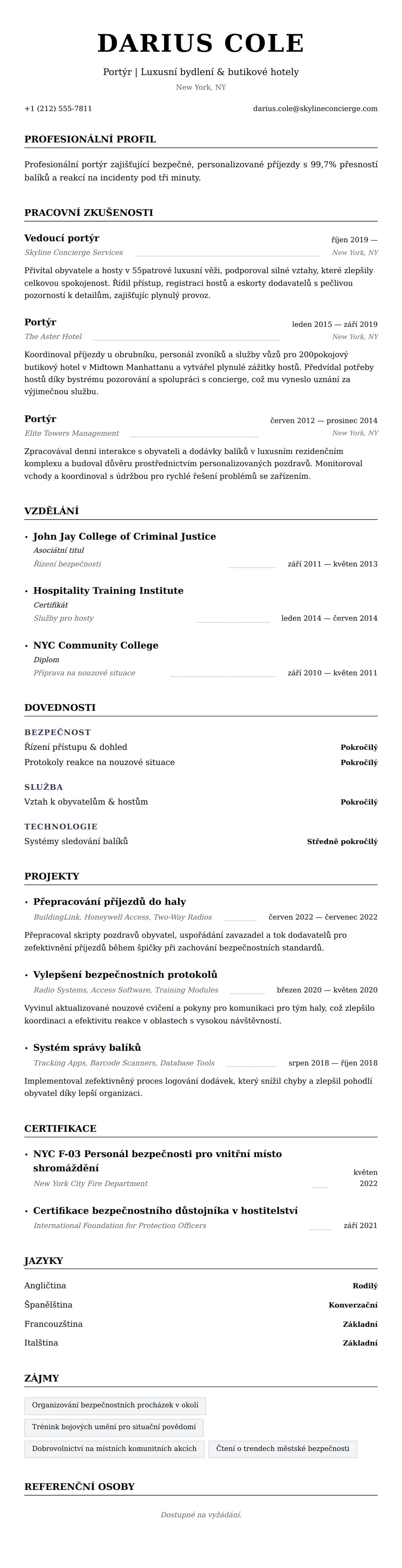 Náhled životopisu pro Příklad životopisu portýra