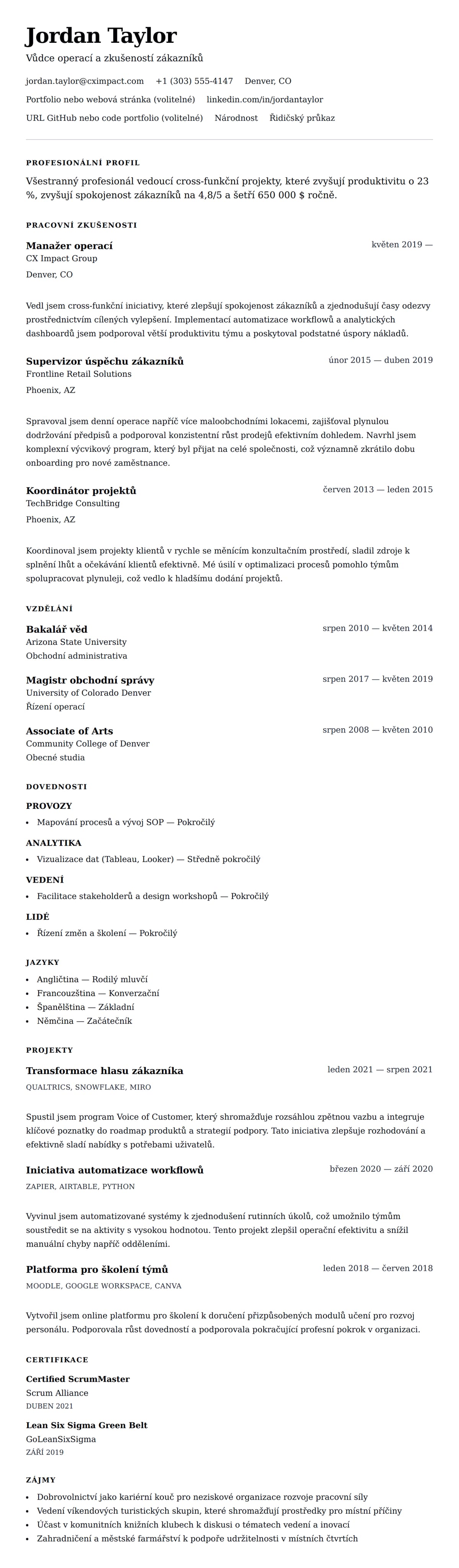 Náhled životopisu pro Příklad obecného životopisu