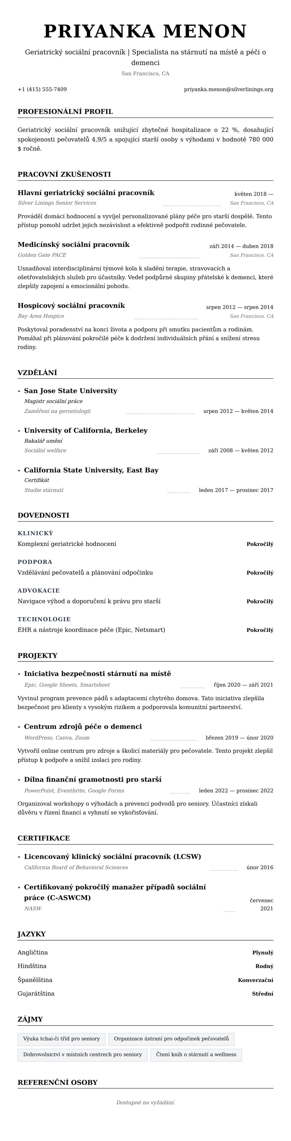 Náhled životopisu pro Příklad životopisu geriatrického sociálního pracovníka