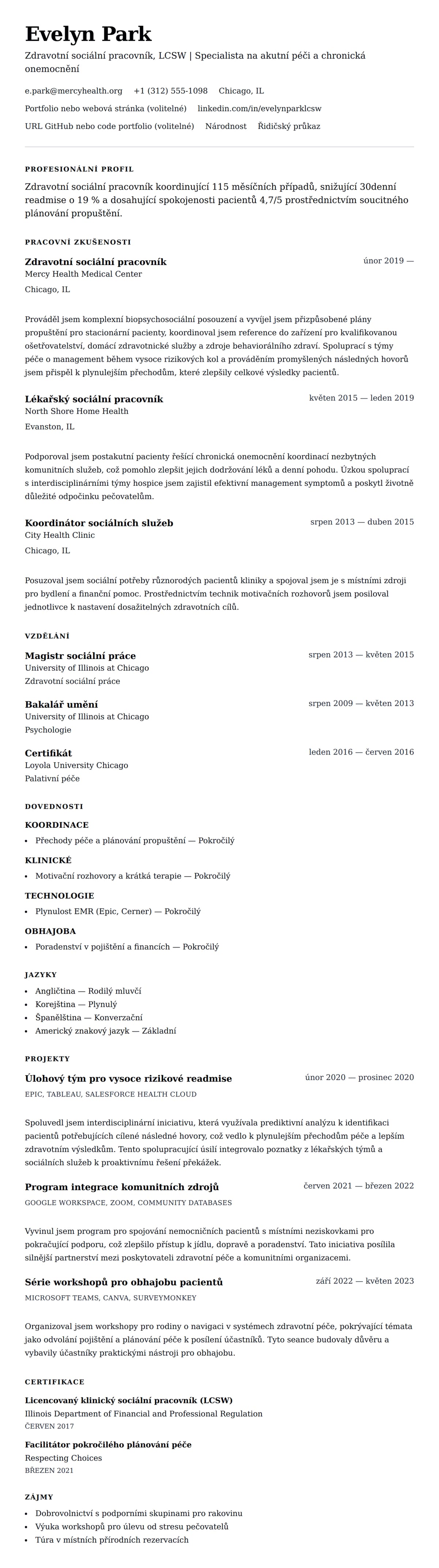 Náhled životopisu pro Příklad životopisu zdravotního sociálního pracovníka