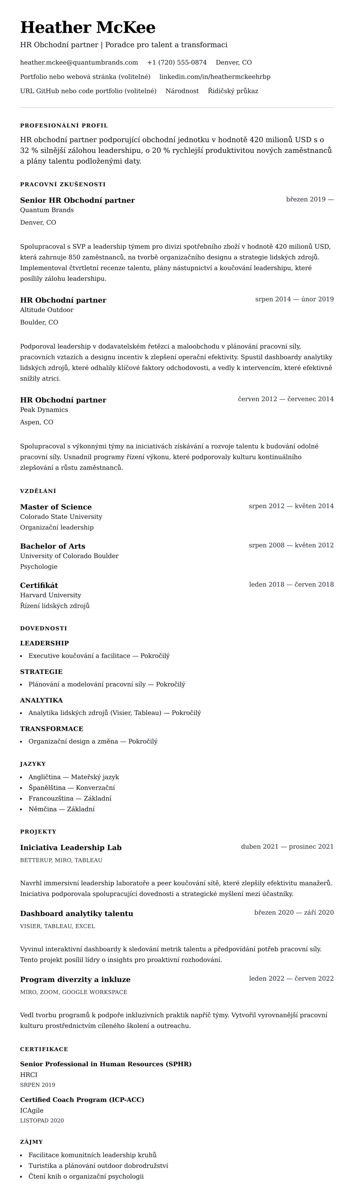 Náhled životopisu pro Příklad životopisu HR Obchodního partnera