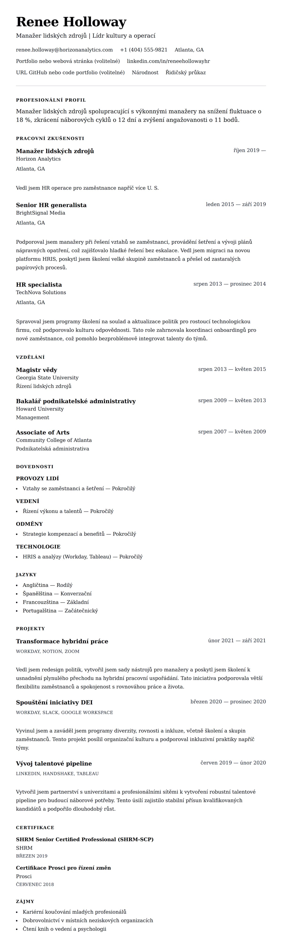 Náhled životopisu pro Příklad životopisu manažera lidských zdrojů
