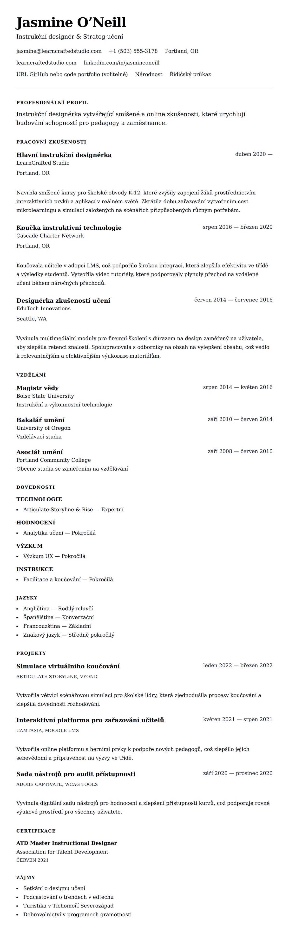 Náhled životopisu pro Příklad životopisu instruktčního designéra