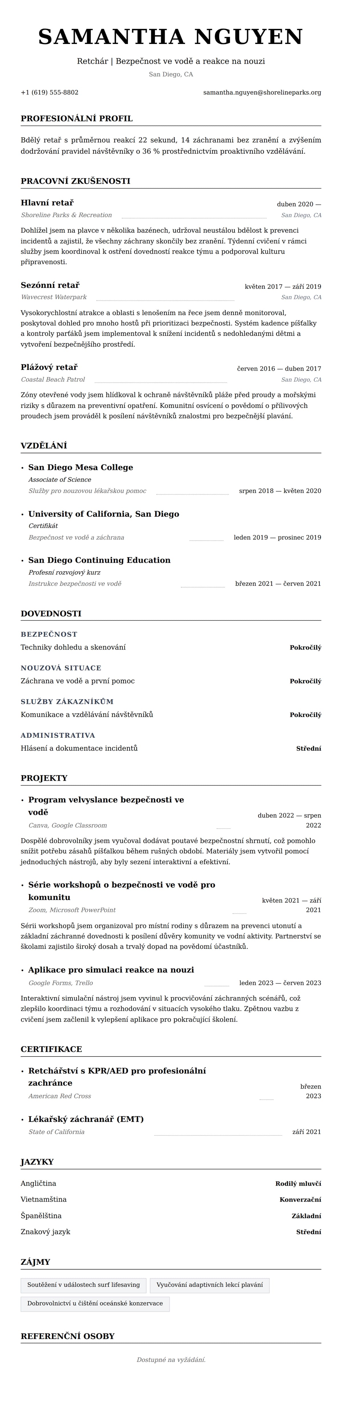 Náhled životopisu pro Příklad životopisu retaře