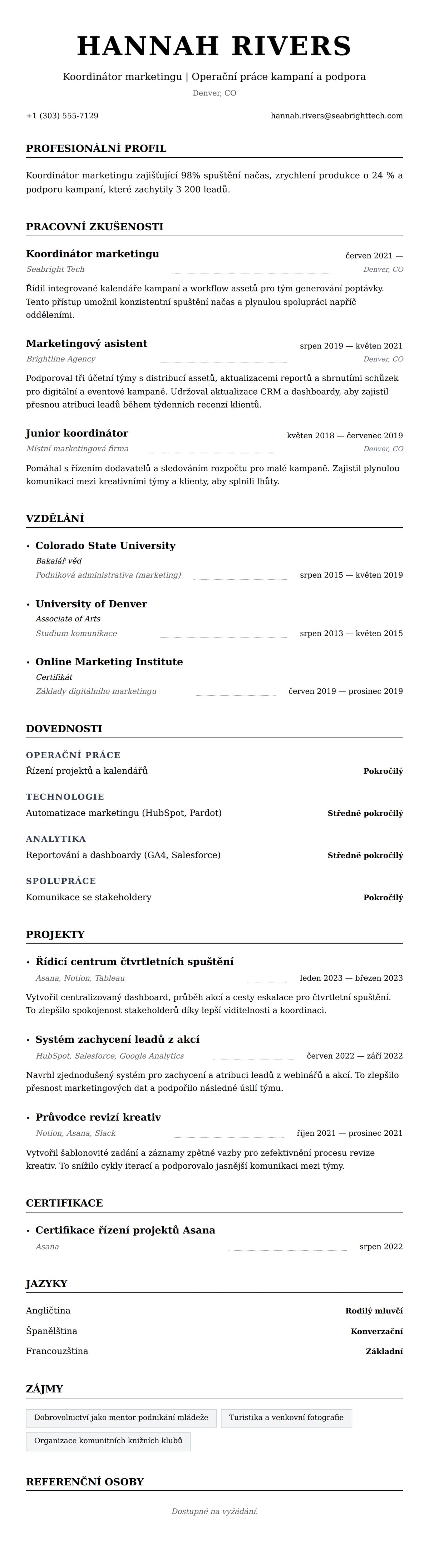 Náhled životopisu pro Příklad životopisu koordinátora marketingu