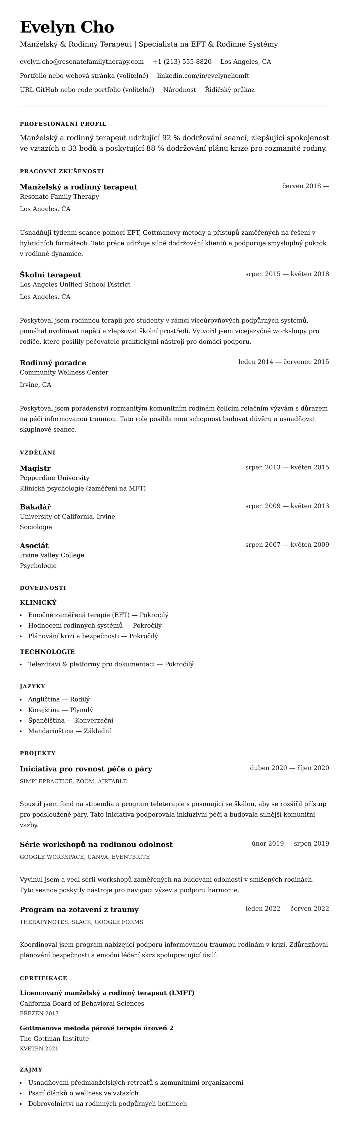 Náhled životopisu pro Příklad životopisu manželského a rodinného terapeuta