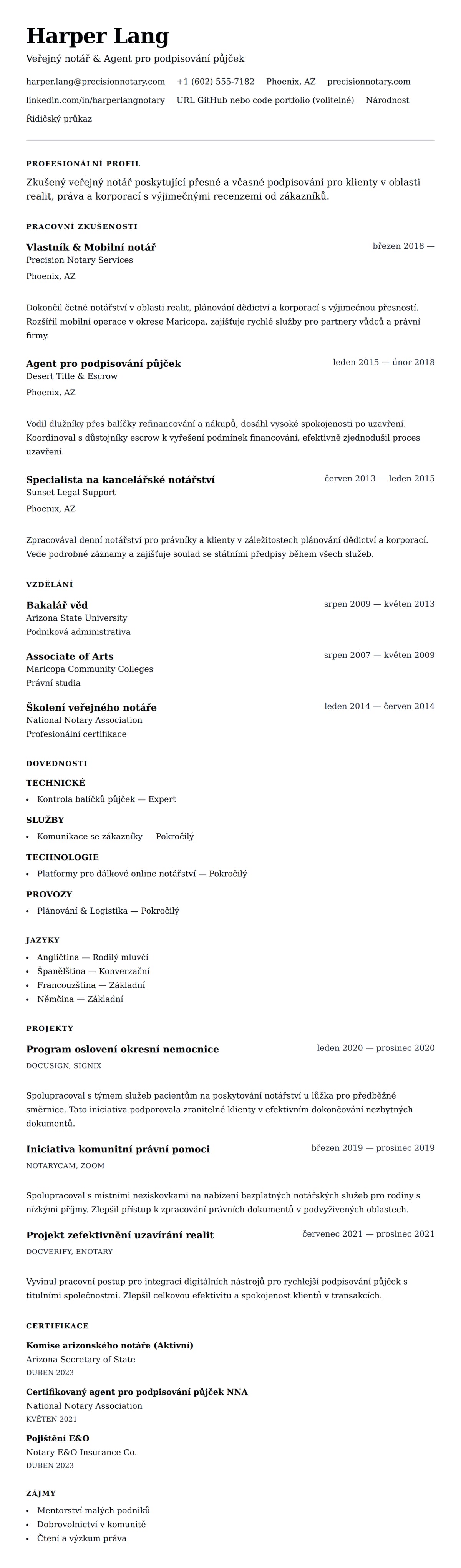 Náhled životopisu pro Příklad životopisu notáře