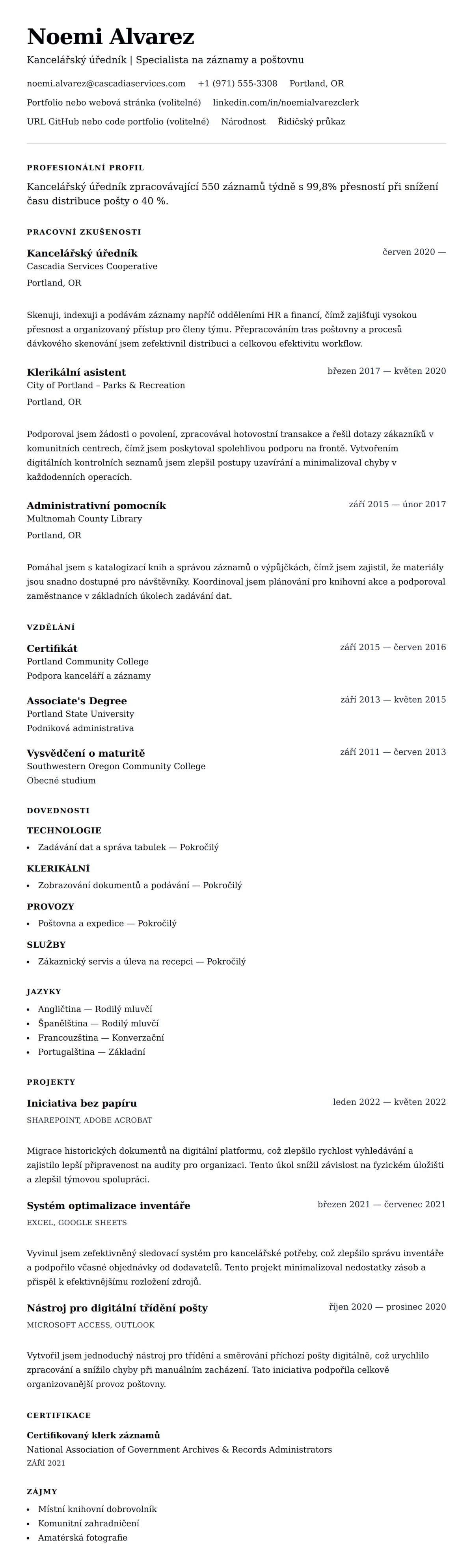 Náhled životopisu pro Příklad životopisu kancelářského úředníka