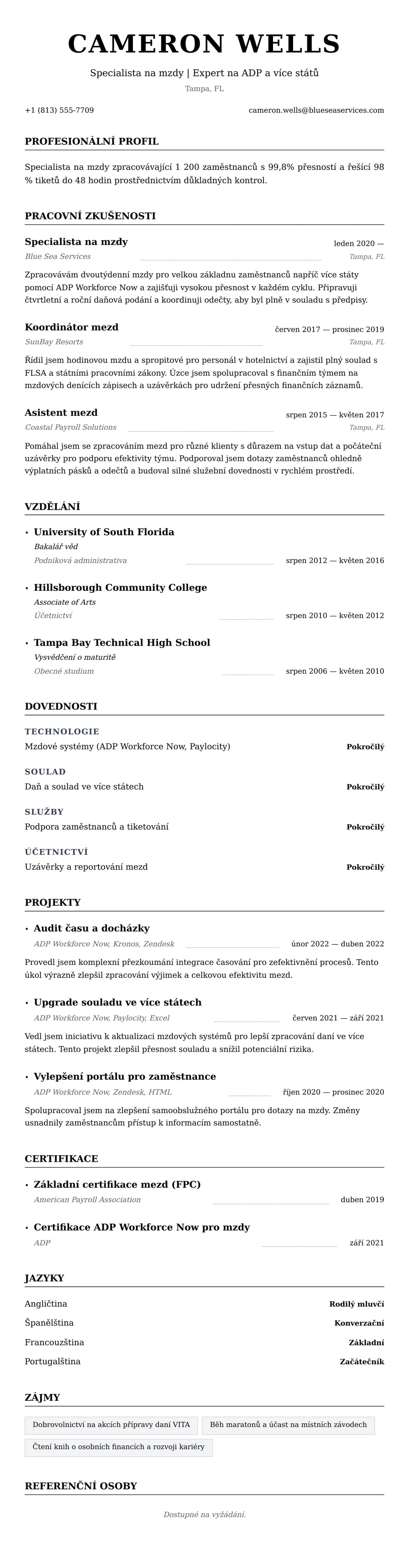 Náhled životopisu pro Příklad životopisu specialisty na mzdy
