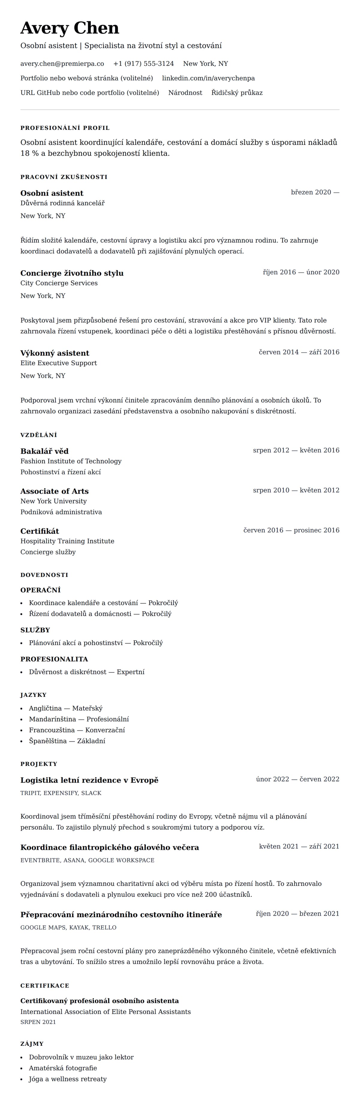Náhled životopisu pro Příklad životopisu osobního asistenta
