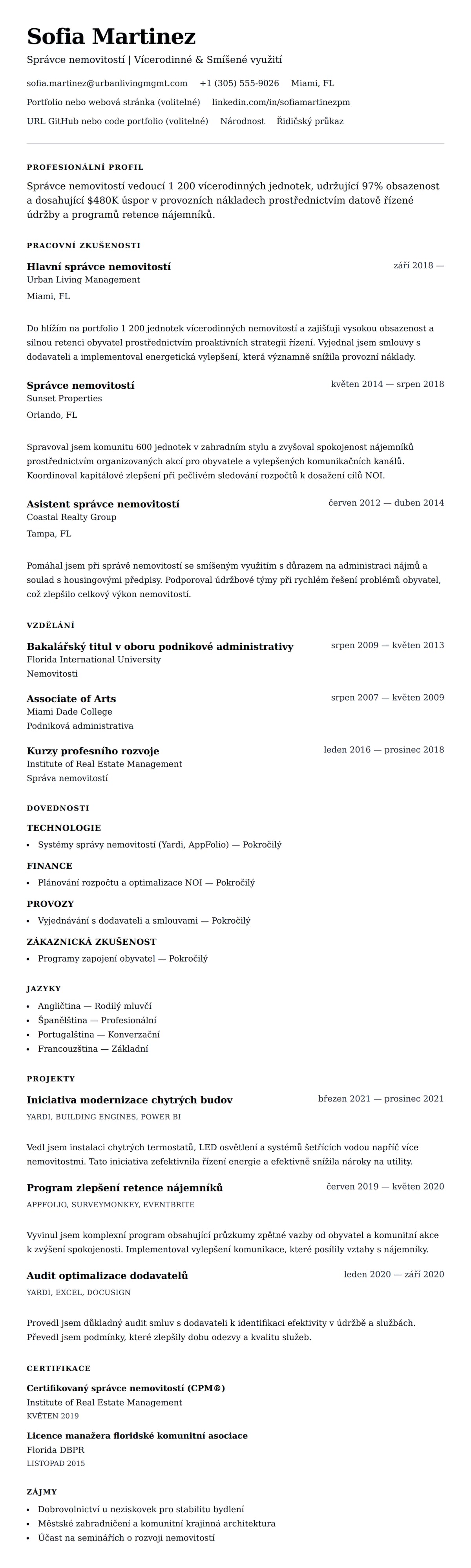 Náhled životopisu pro Příklad životopisu správce nemovitostí