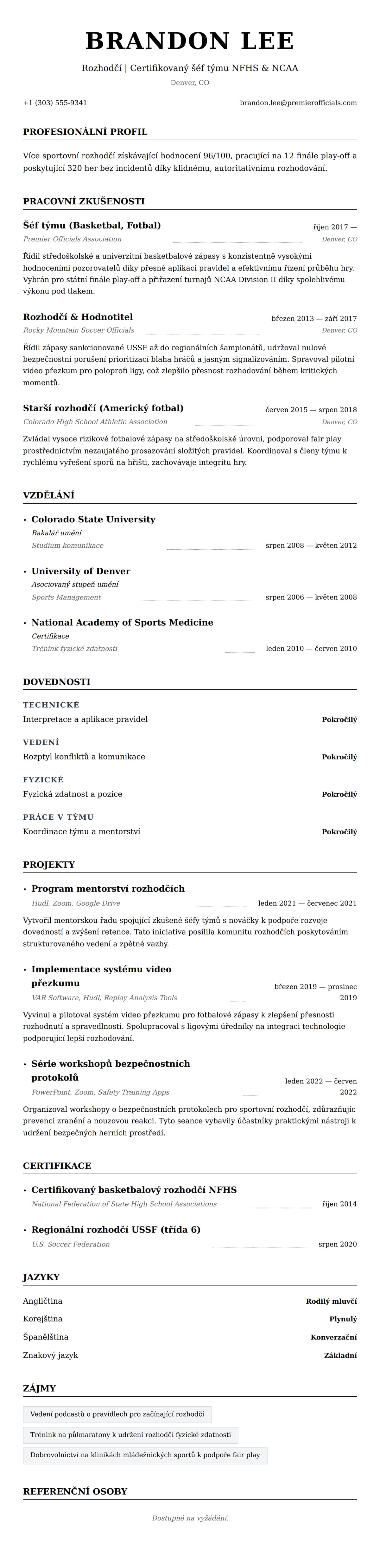 Náhled životopisu pro Příklad životopisu rozhodčího