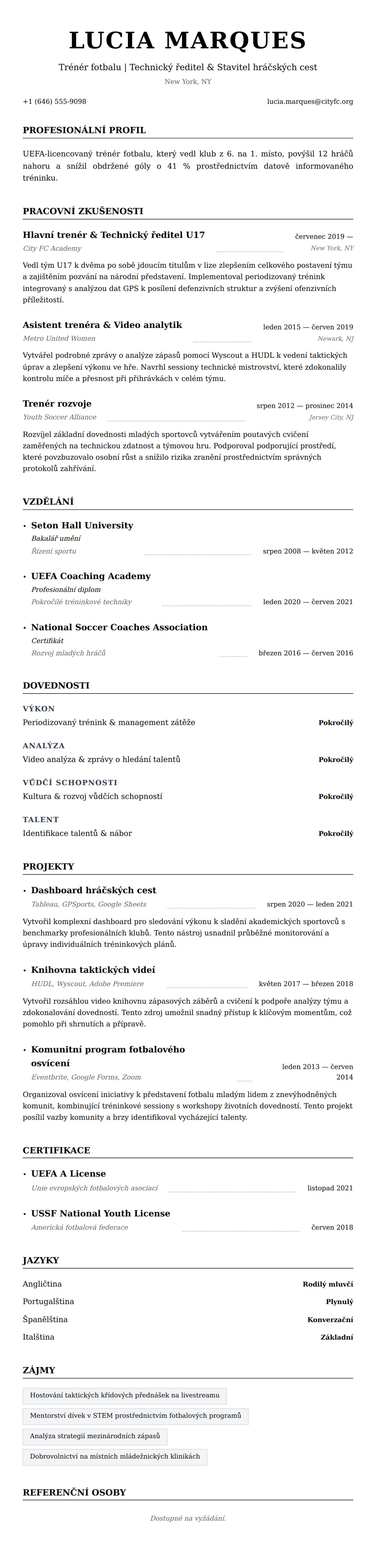 Náhled životopisu pro Příklad životopisu trénéra fotbalu