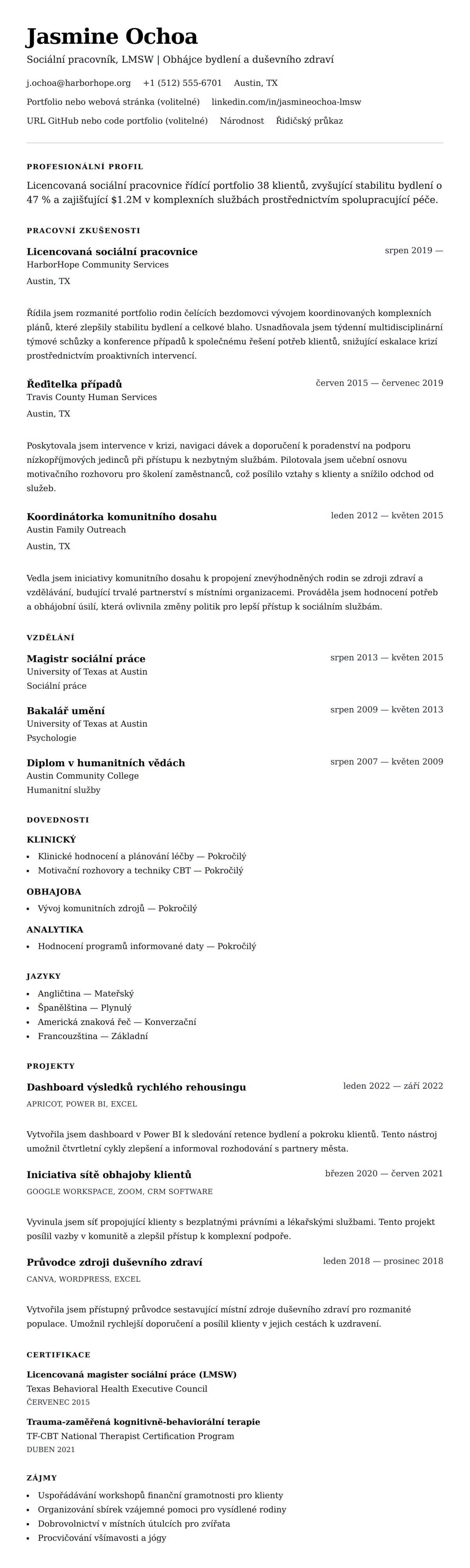 Náhled životopisu pro Příklad životopisu sociálního pracovníka