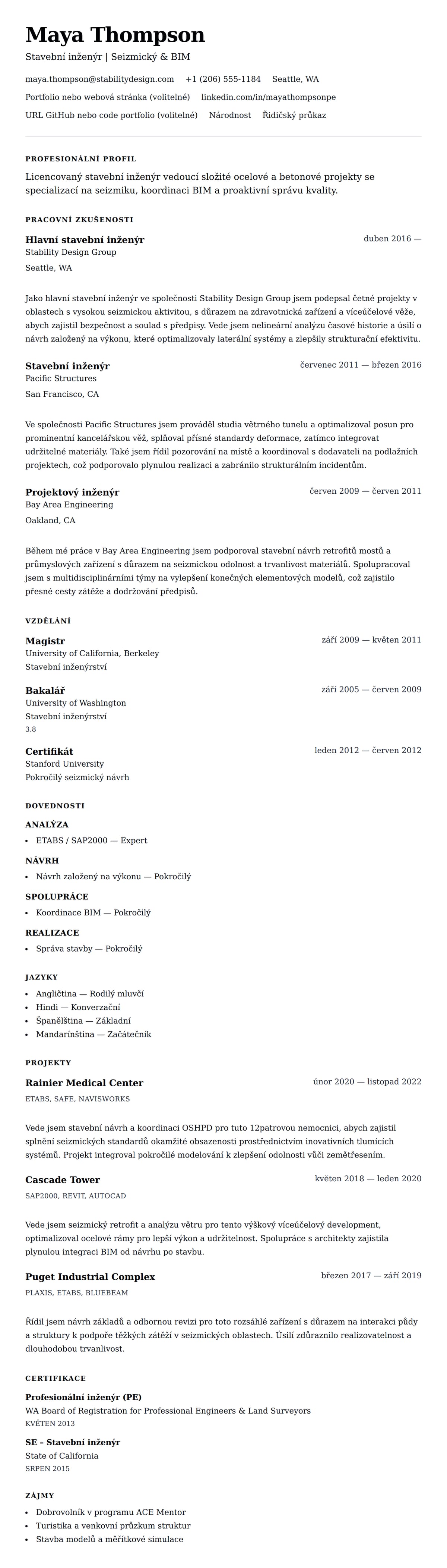 Náhled životopisu pro Příklad životopisu stavebního inženýra