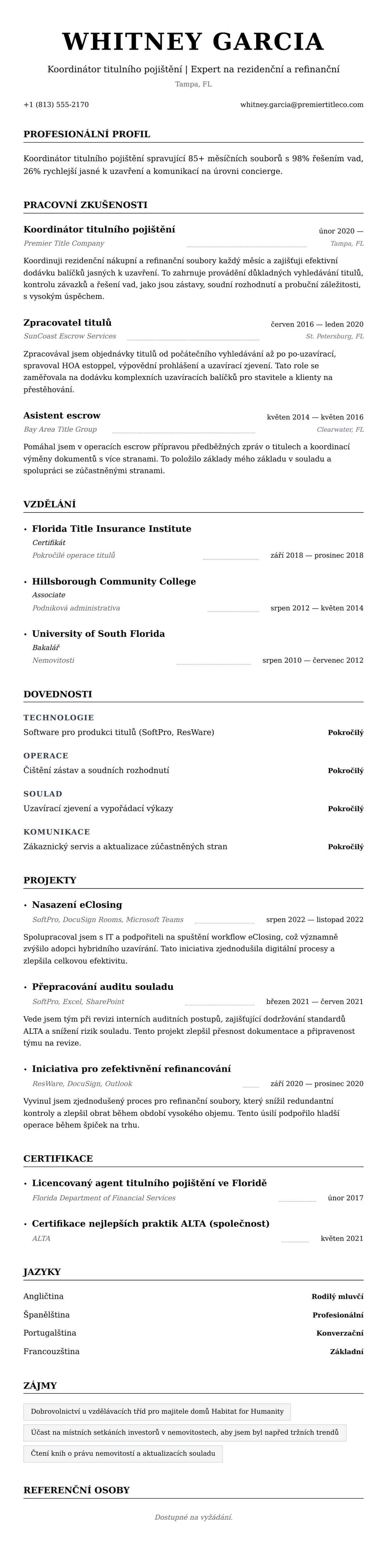 Náhled životopisu pro Příklad životopisu koordinátora titulního pojištění