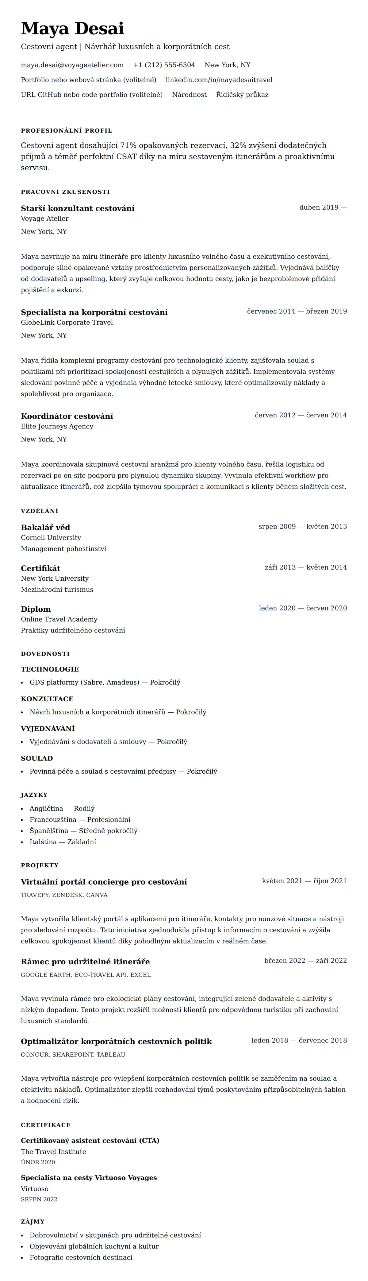 Náhled životopisu pro Příklad životopisu cestovního agenta