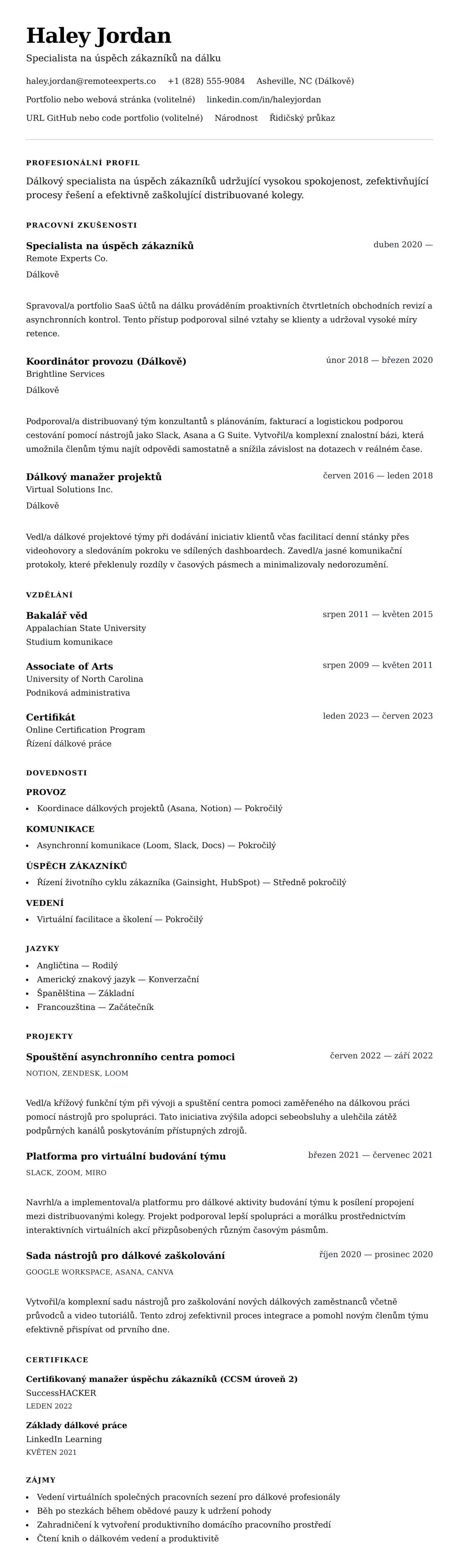 Náhled životopisu pro Příklad životopisu profesionála práce z domova