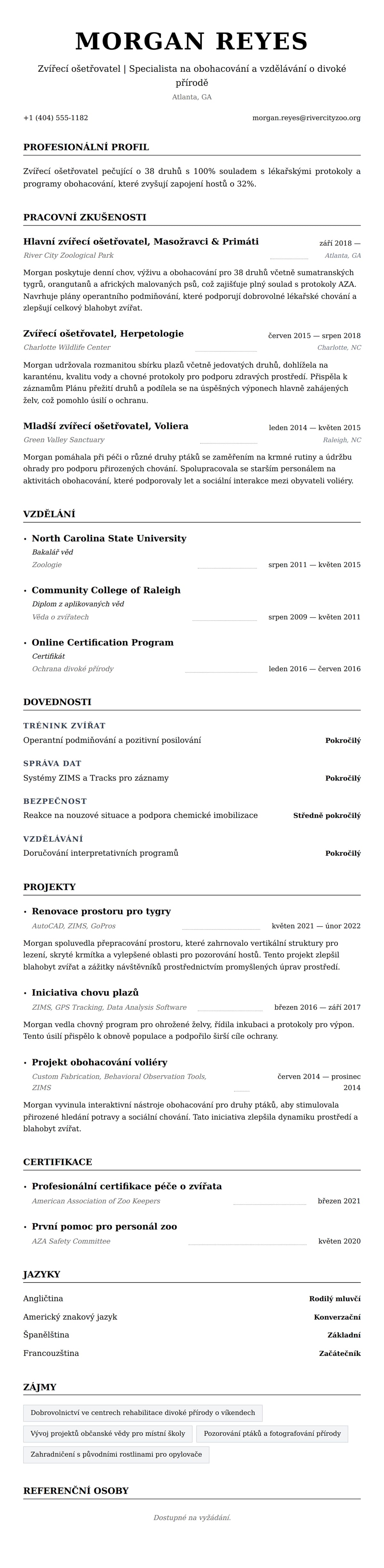 Náhled životopisu pro Příklad životopisu zvířecího ošetřovatele