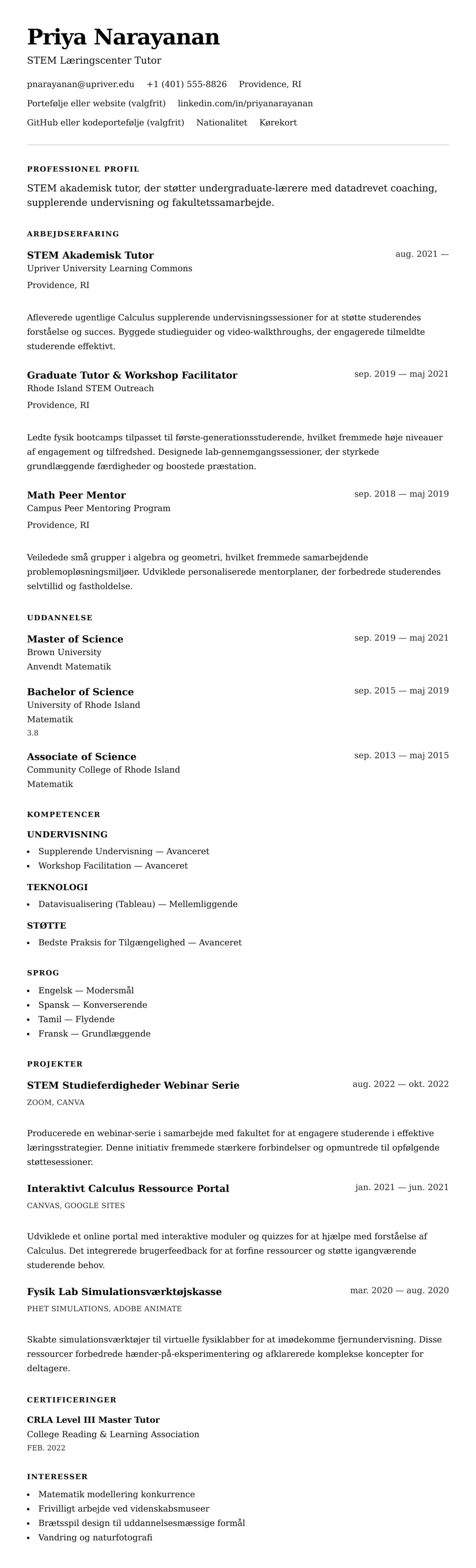 CV-forhåndsvisning for Akademisk Tutor CV Eksempel
