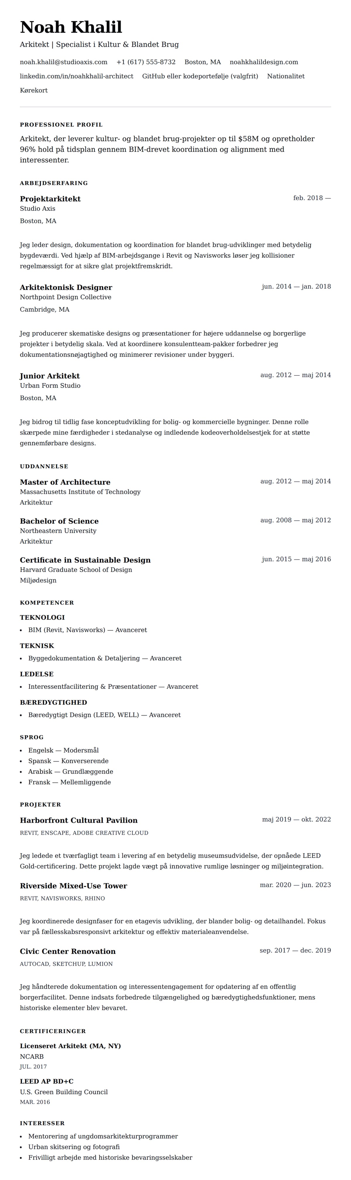 CV-forhåndsvisning for Arkitekt CV Eksempel