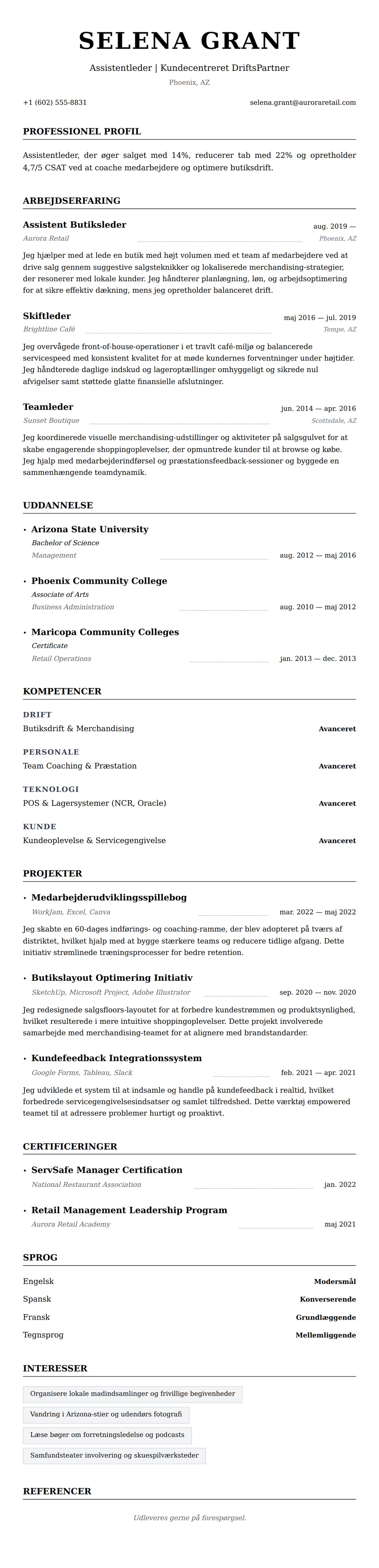 CV-forhåndsvisning for Eksempel på CV for Assistentleder