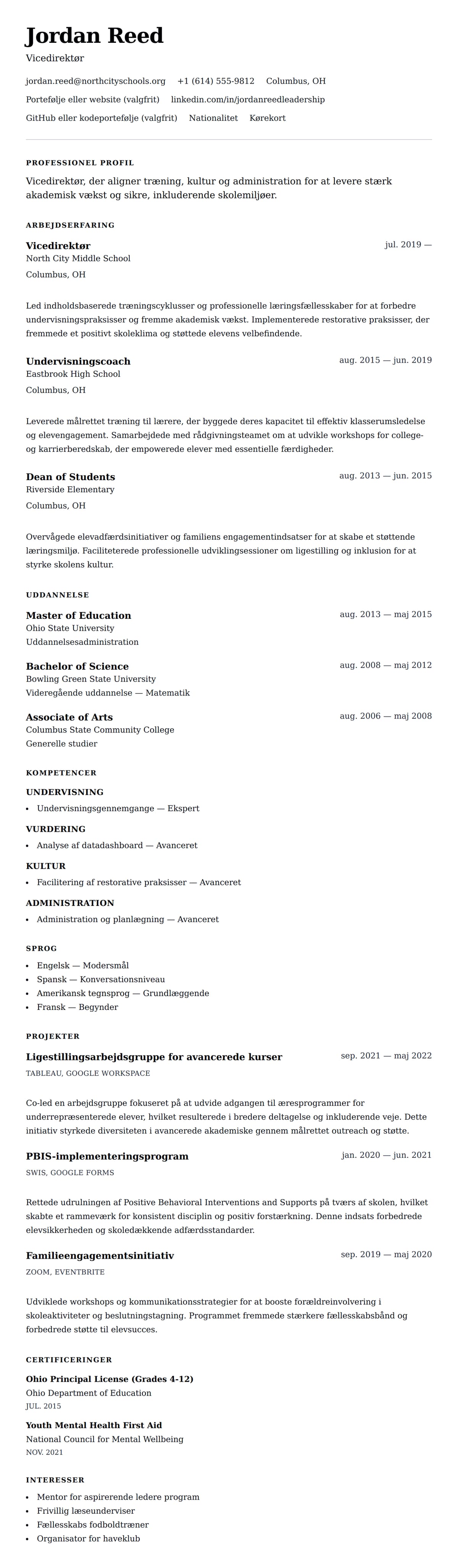 CV-forhåndsvisning for Eksempel på CV for Vicedirektør