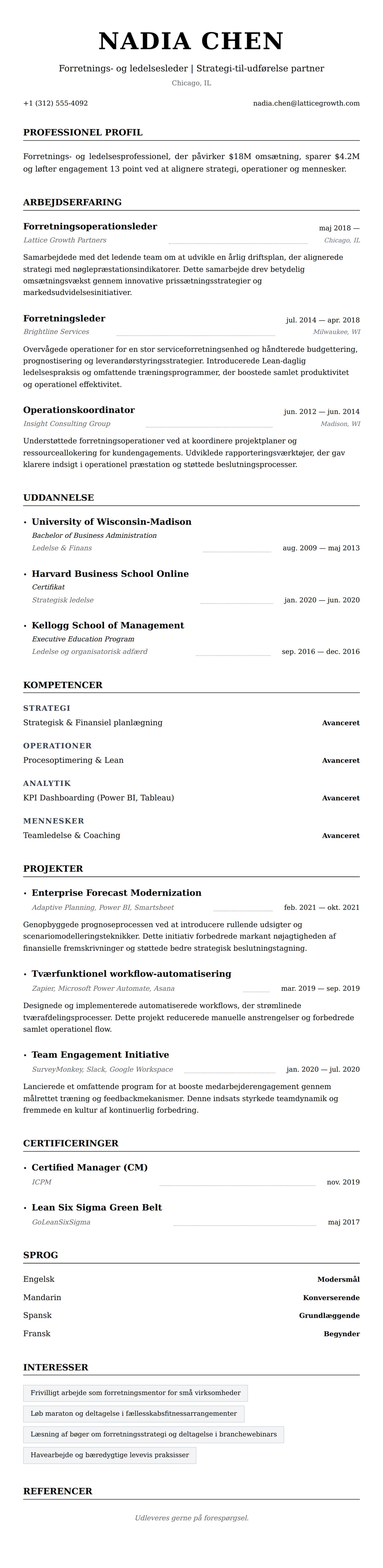 CV-forhåndsvisning for Forretnings- og ledelsesprofessionel CV-eksempel