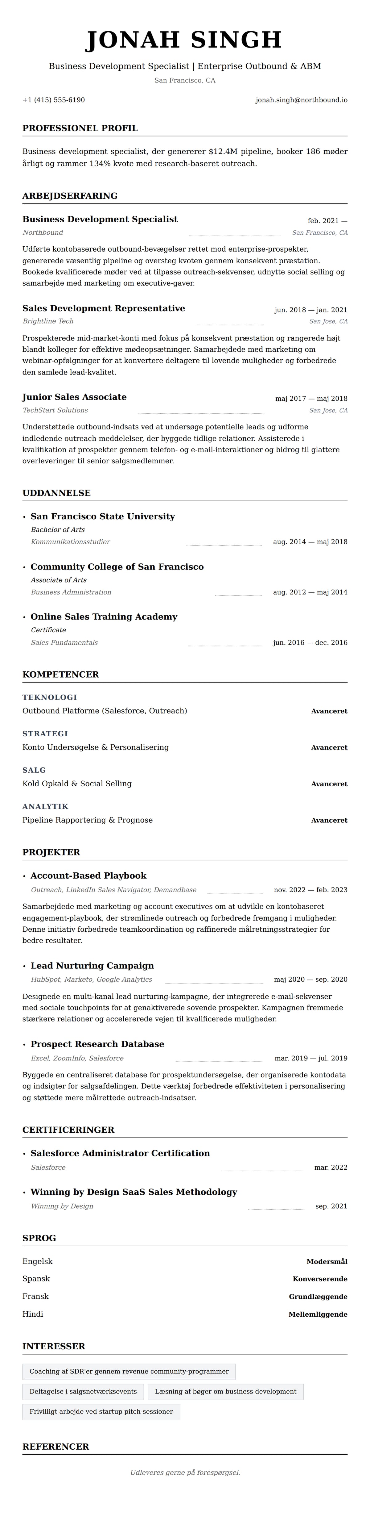 CV-forhåndsvisning for Business Development Specialist CV Eksempel