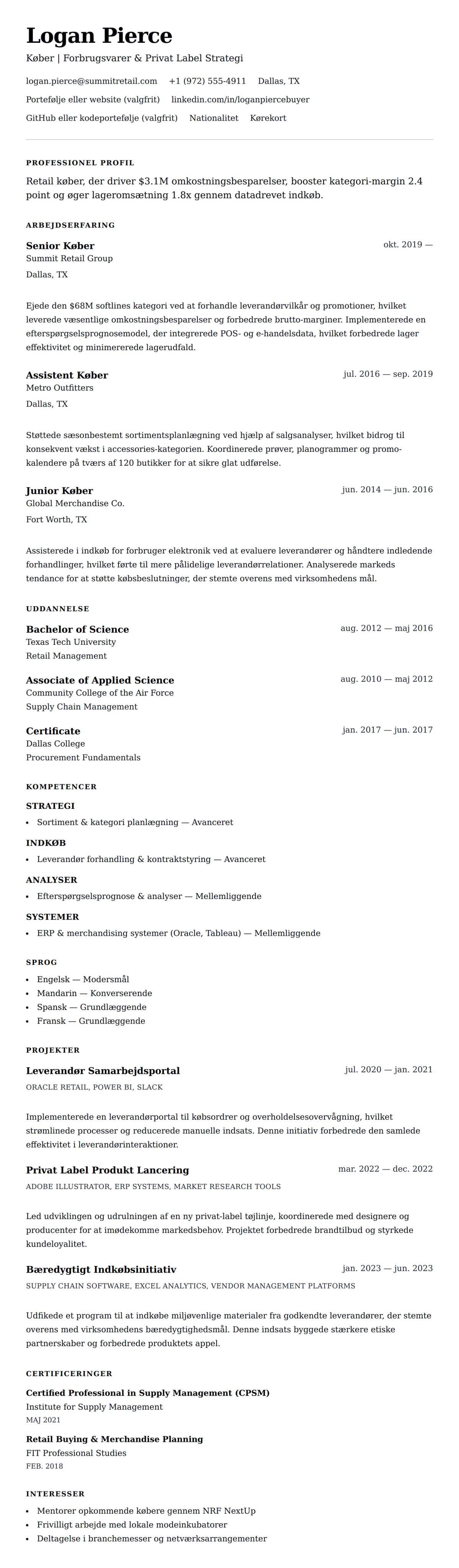 CV-forhåndsvisning for Køber CV Eksempel