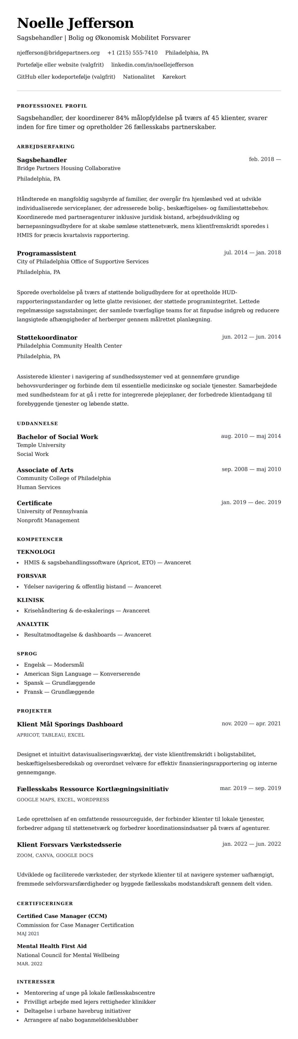 CV-forhåndsvisning for Sagsbehandler CV-eksempel