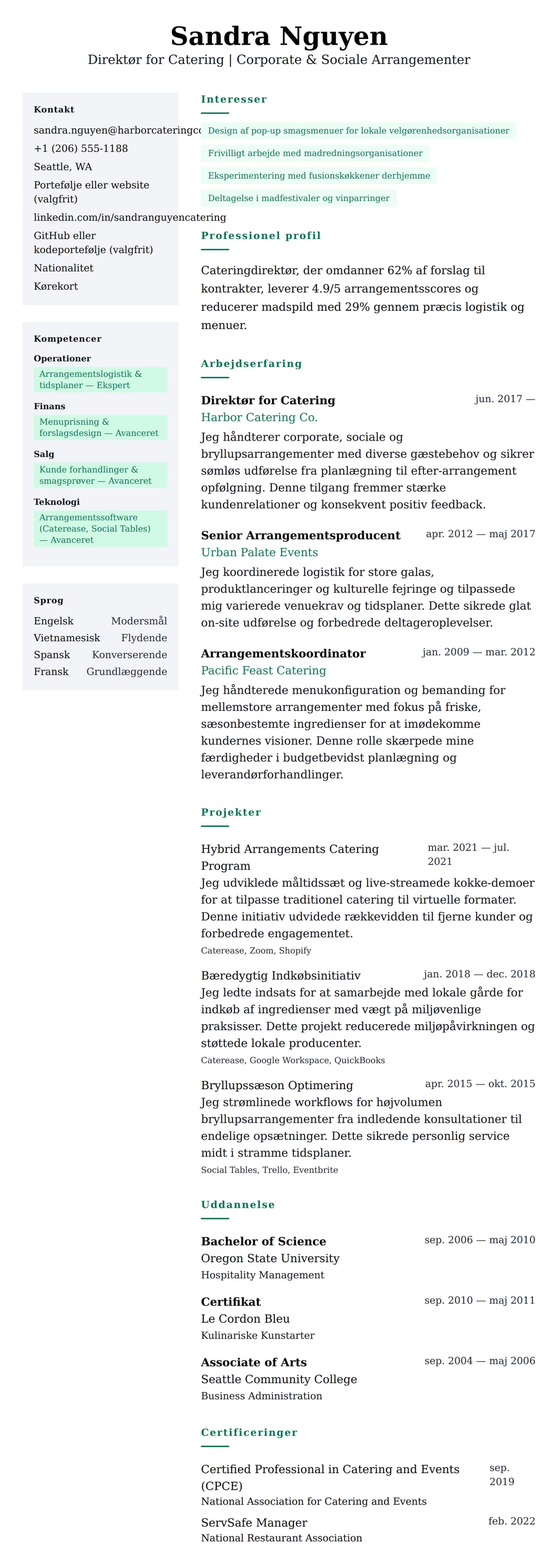 CV-forhåndsvisning for Caterer CV Eksempel