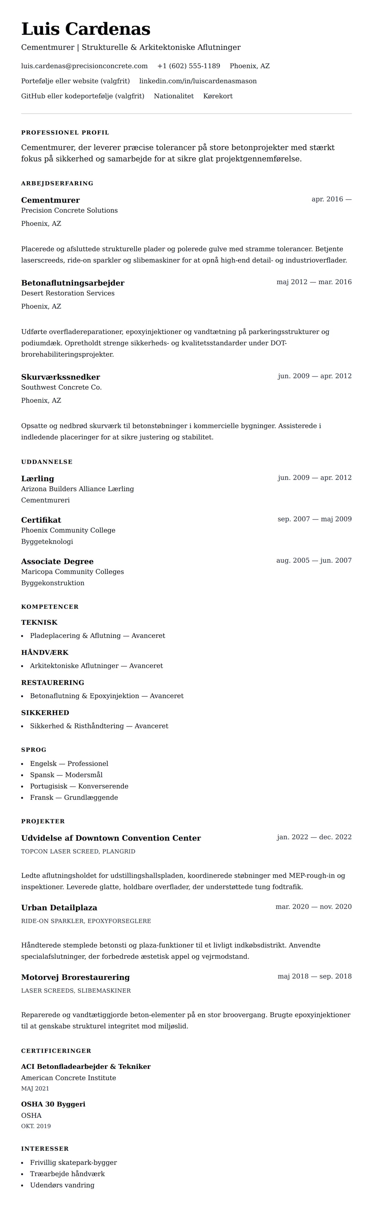 CV-forhåndsvisning for Cementmurer CV Eksempel