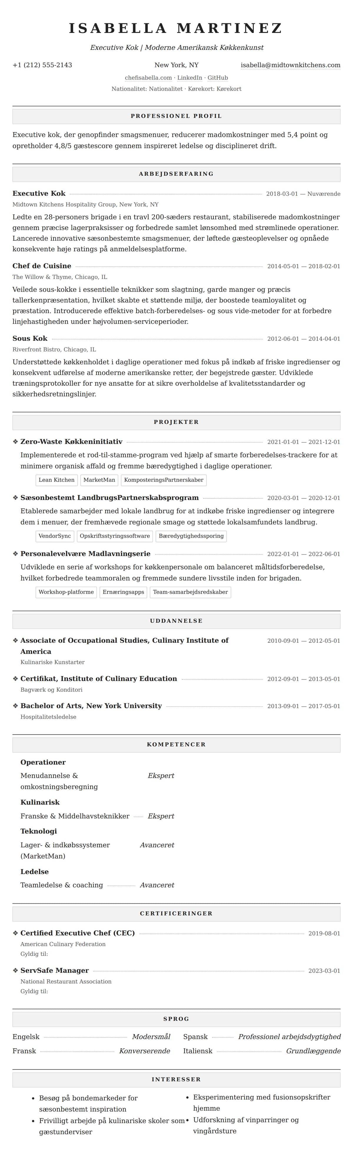 CV-forhåndsvisning for Kokk CV Eksempel