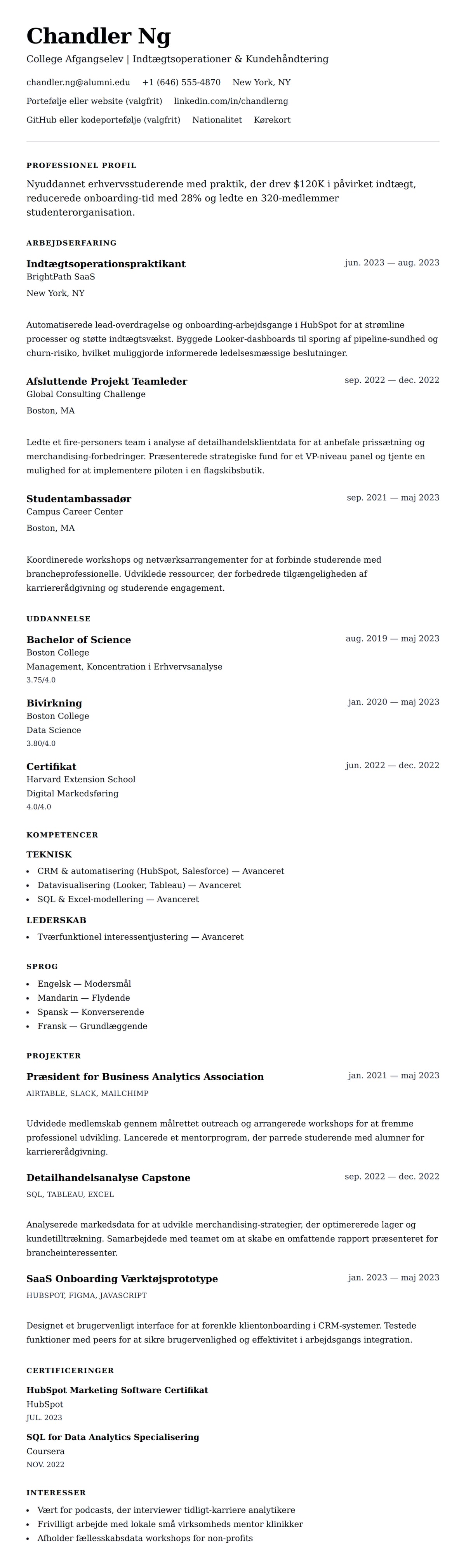 CV-forhåndsvisning for College Afgangselev CV Eksempel