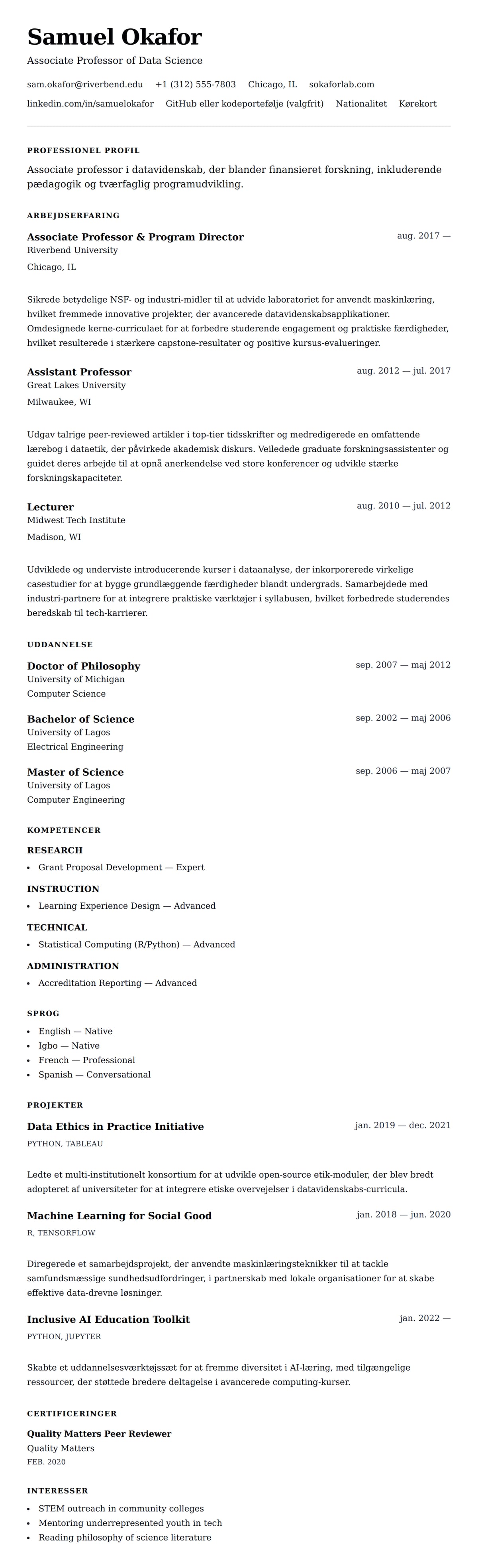 CV-forhåndsvisning for College Professor CV Eksempel