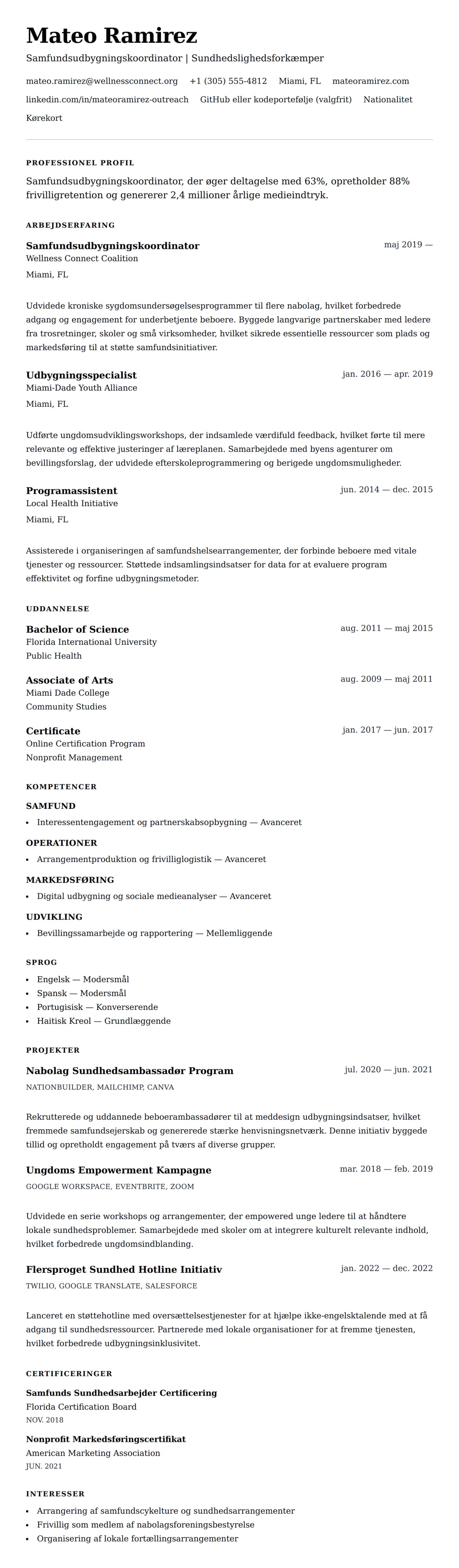 CV-forhåndsvisning for Samfundsudbygningskoordinator CV Eksempel