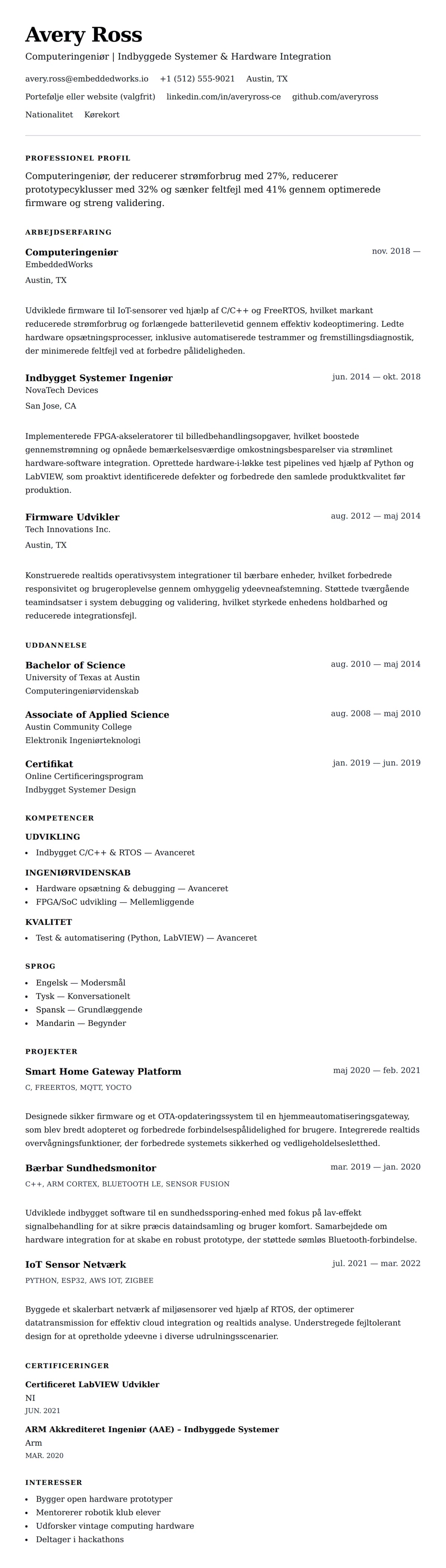 CV-forhåndsvisning for Computeringeniør CV Eksempel