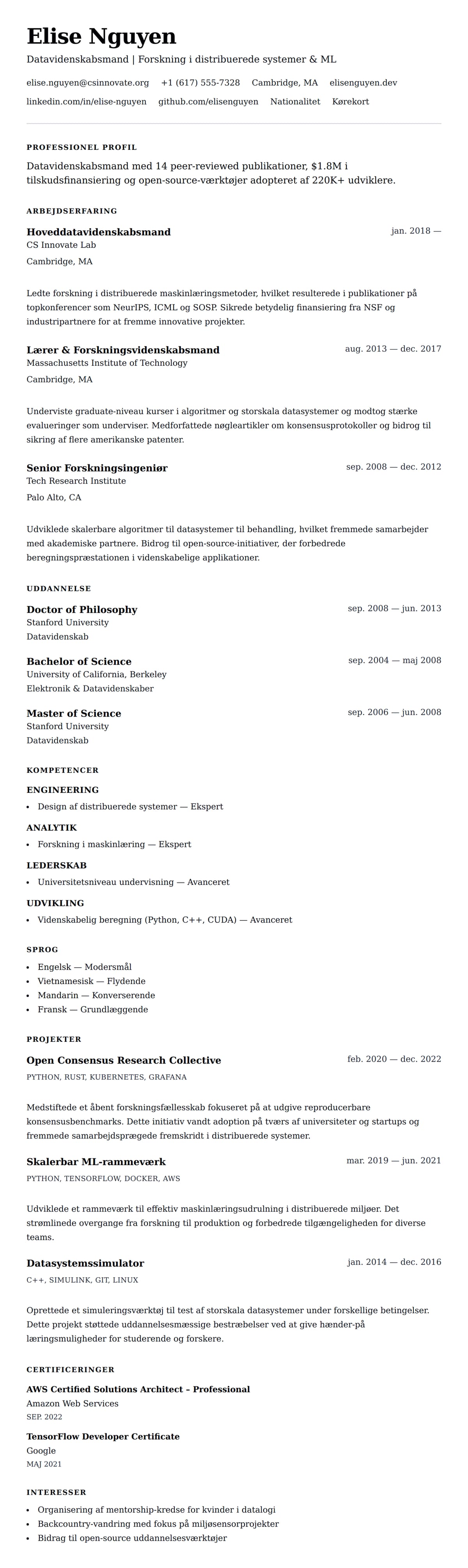 CV-forhåndsvisning for Datavidenskabsprofessionel CV-eksempel