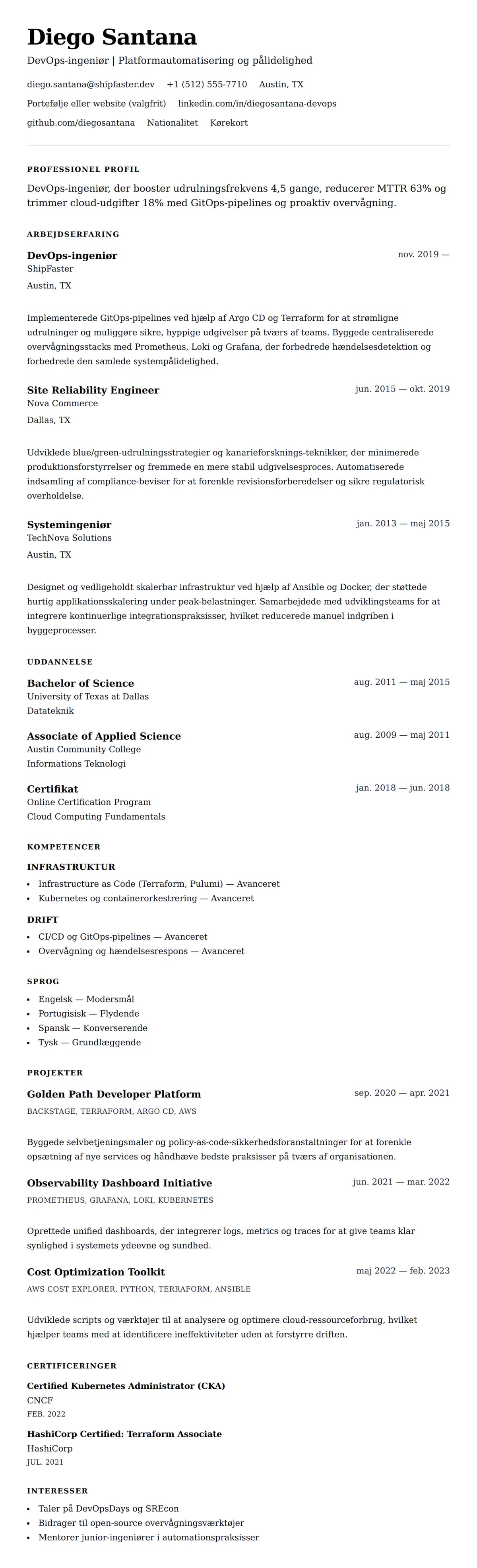 CV-forhåndsvisning for DevOps-ingeniør CV-eksempel