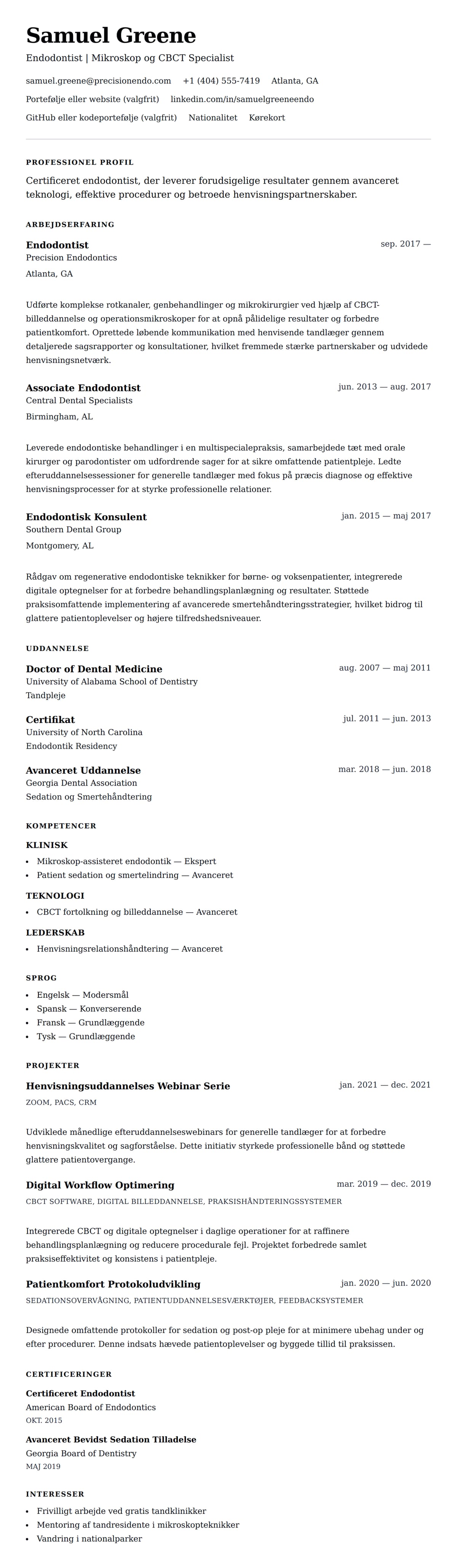 CV-forhåndsvisning for Endodontist CV Eksempel