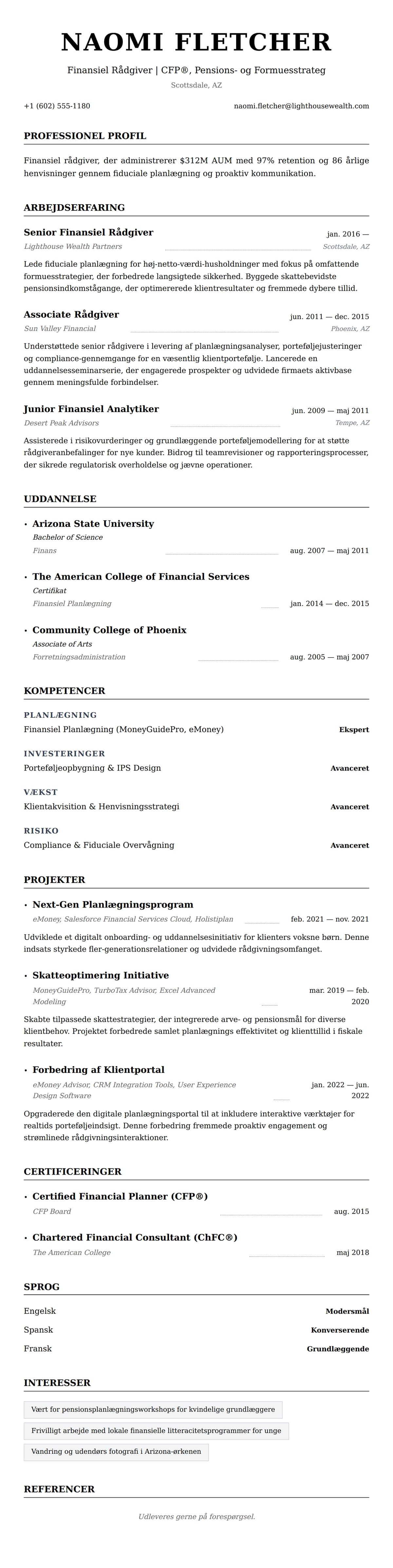 CV-forhåndsvisning for Finansiel Rådgiver CV Eksempel