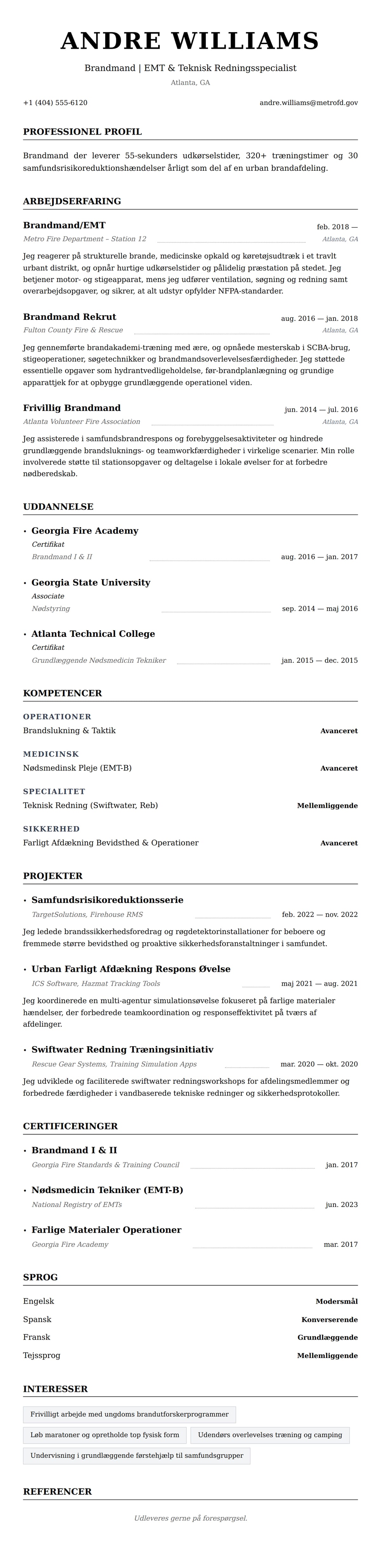 CV-forhåndsvisning for Brandmand CV Eksempel