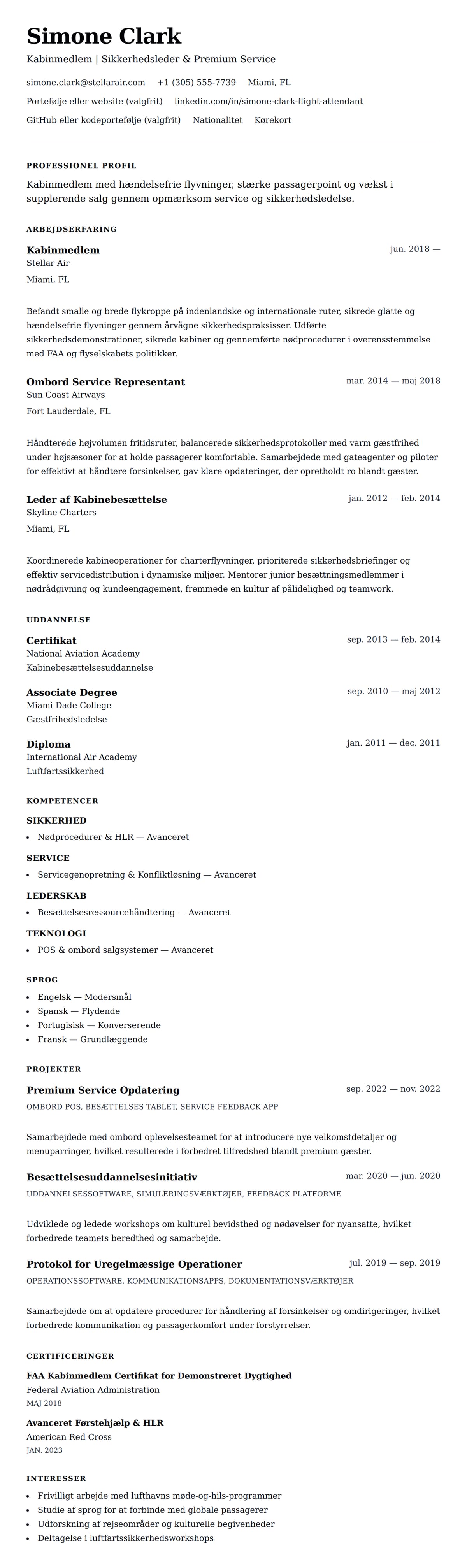 CV-forhåndsvisning for Kabinmedlem CV Eksempel